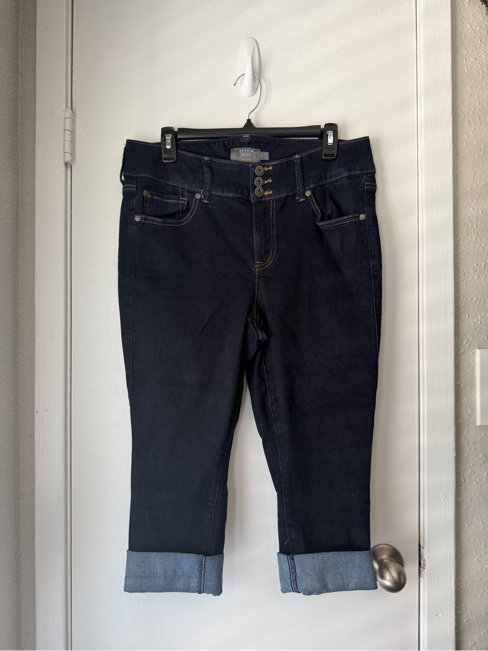 Cropped Dark Blue Stretch Ankle Jeans